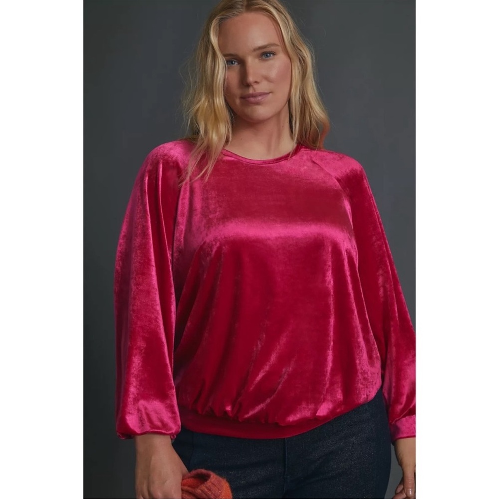 Anthropologie Maeve Candace Fuchsia Pink Velvet Top Hot Pink Plus Size 3X